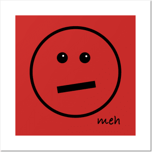 Meh Face - Black on Red Posters and Art